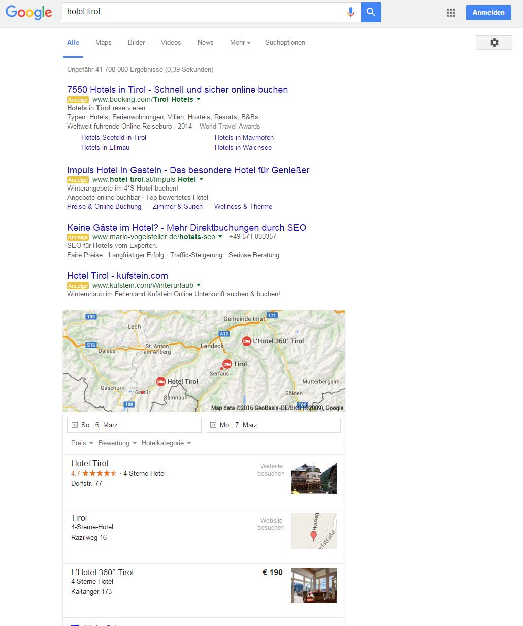 Google SERP Beispiel 4 Ads on Top